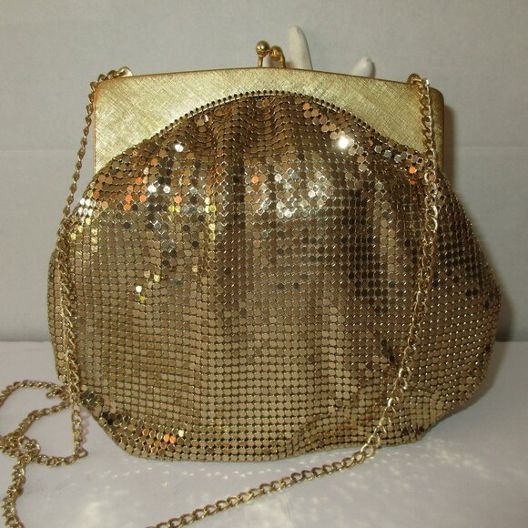 RARE Vintage 1930s Whiting & Davis Figural Face Flower Frame Gold Mesh Purse Bag - Picture 5 of 12